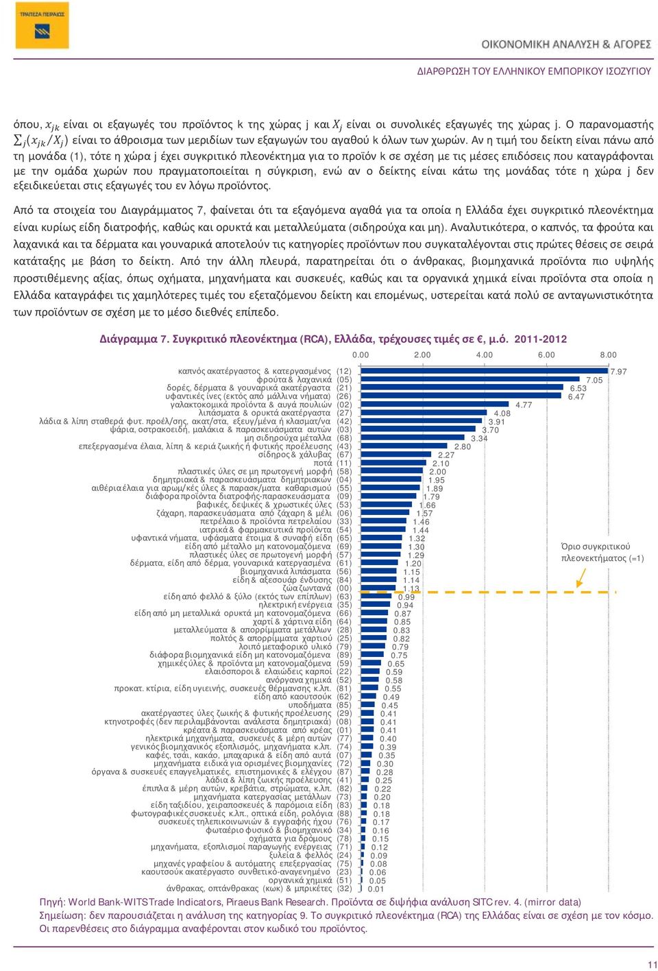 η σύγκριση, ενώ αν ο δείκτης είναι κάτω της μονάδας τότε η χώρα j δεν εξειδικεύεται στις εξαγωγές του εν λόγω προϊόντος.