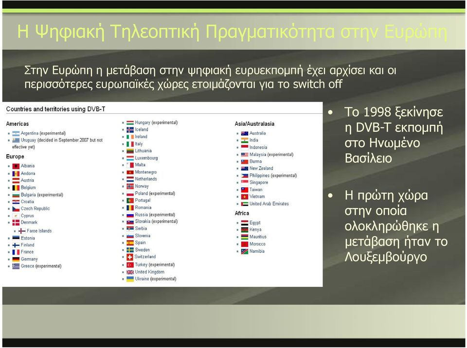 ετοιμάζονται για το switch off Το 1998 ξεκίνησε η DVB-T εκπομπή στο