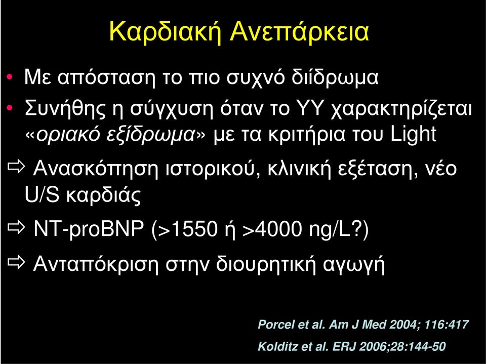 κλινική εξέταση, νέο U/S καρδιάς NT-proBNP (>1550 ή >4000 ng/l?