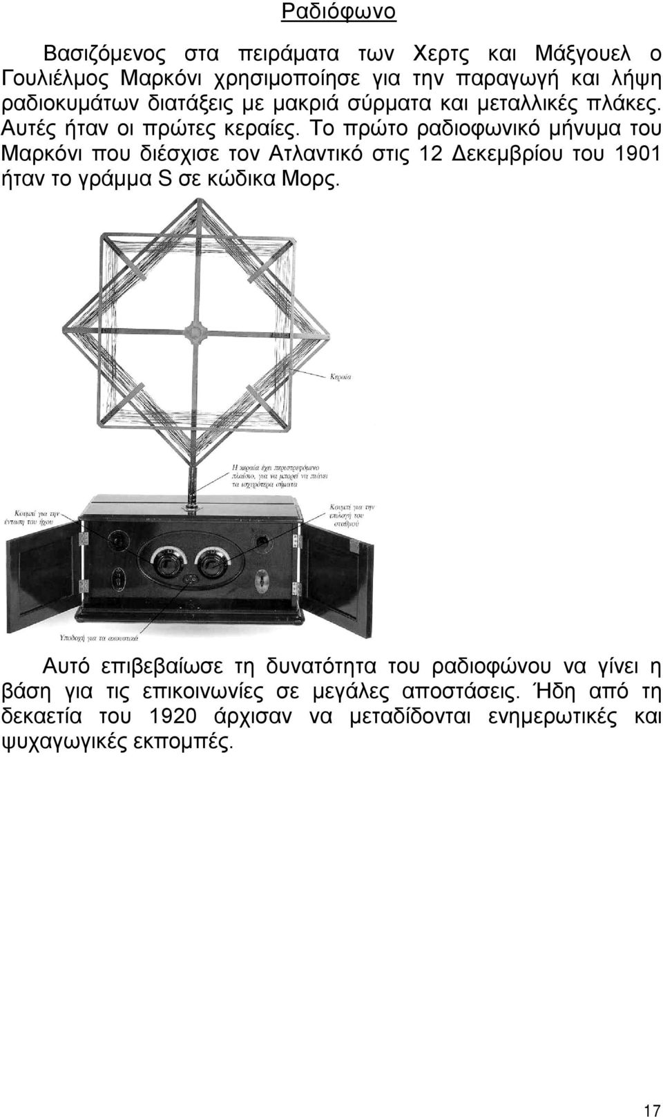 Το πρώτο ραδιοφωνικό μήνυμα του Μαρκόνι που διέσχισε τον Ατλαντικό στις 12 Δεκεμβρίου του 1901 ήταν το γράμμα S σε κώδικα Μορς.