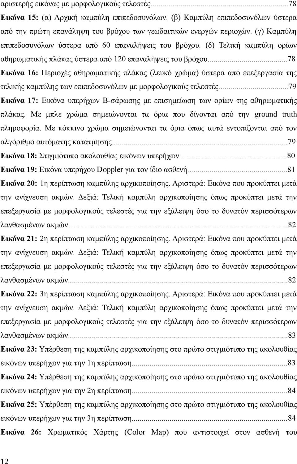 ..78 Εικόνα 16: Περιοχές αθηρωματικής πλάκας (λευκό χρώμα) ύστερα από επεξεργασία της τελικής καμπύλης των επιπεδοσυνόλων με μορφολογικούς τελεστές.