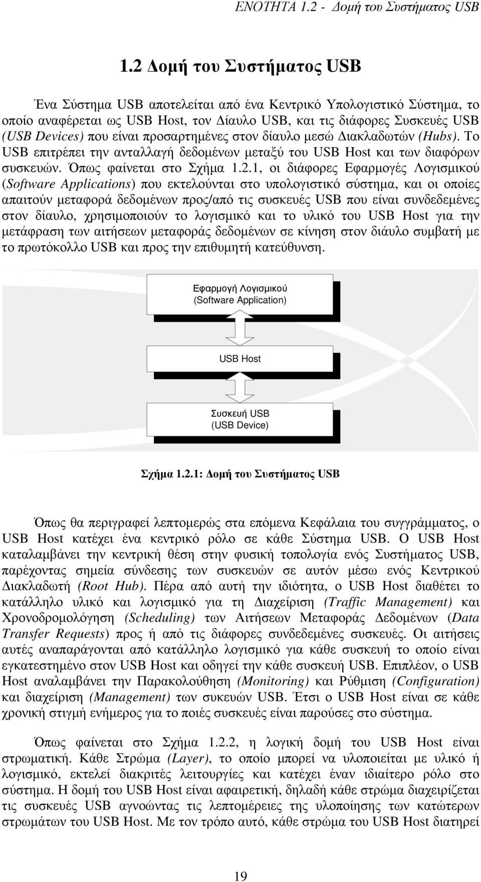 προσαρτηµένες στον δίαυλο µεσώ ιακλαδωτών (Hubs). Το USB επιτρέπει την ανταλλαγή δεδοµένων µεταξύ του USB Host και των διαφόρων συσκευών. Όπως φαίνεται στο Σχήµα 1.2.