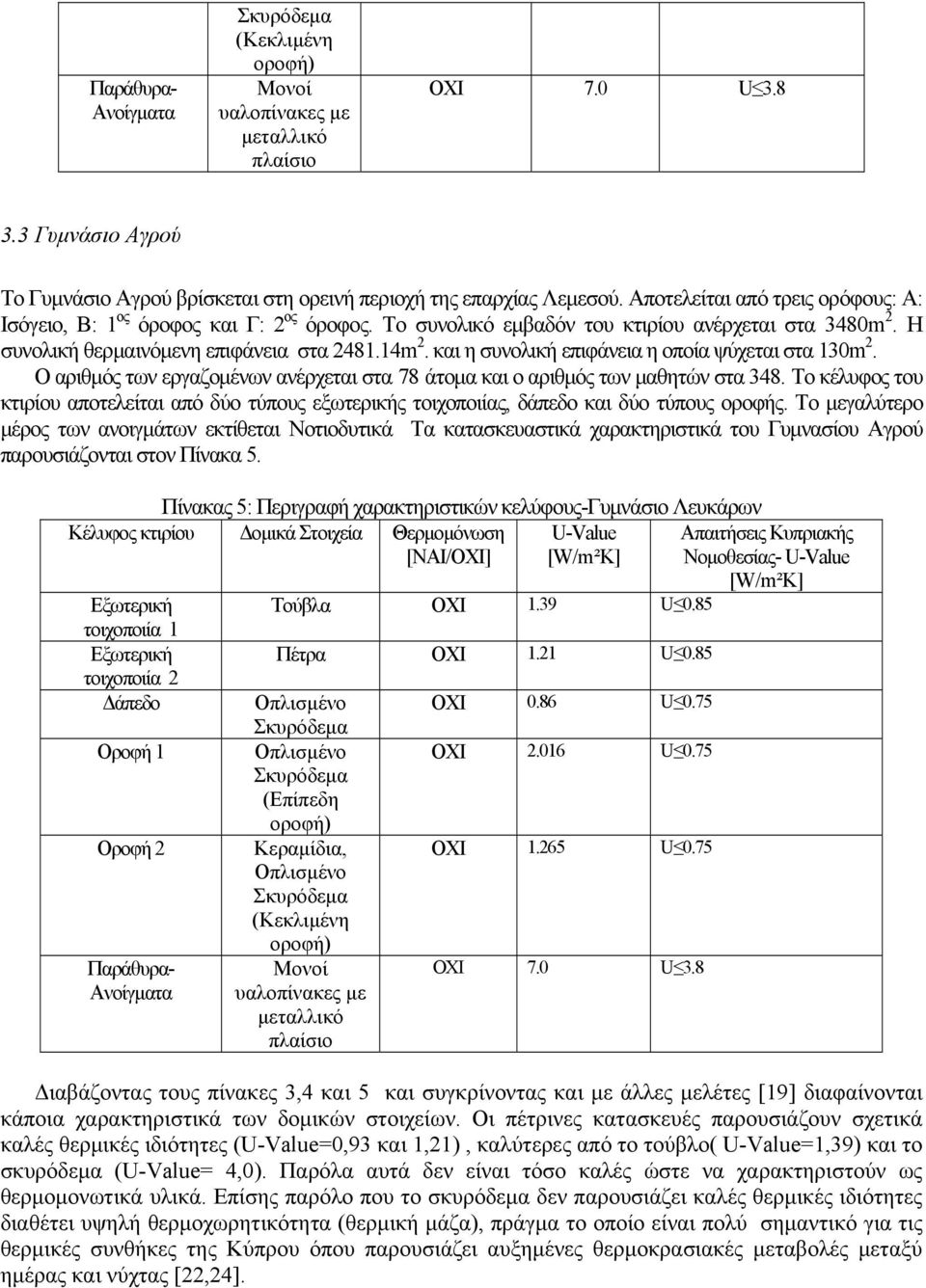 και η συνολική επιφάνεια η οποία ψύχεται στα 130m 2. Ο αριθμός των εργαζομένων ανέρχεται στα 78 άτομα και ο αριθμός των μαθητών στα 348.