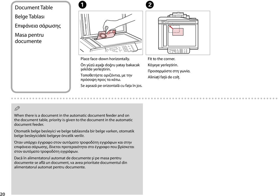 Q When there is a document in the automatic document feeder and on the document table, priority is given to the document in the automatic document feeder.