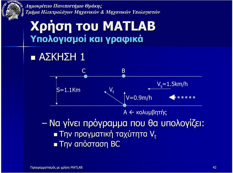 5km/h A κολυµβητής Να γίνει πρόγραµµα που θα