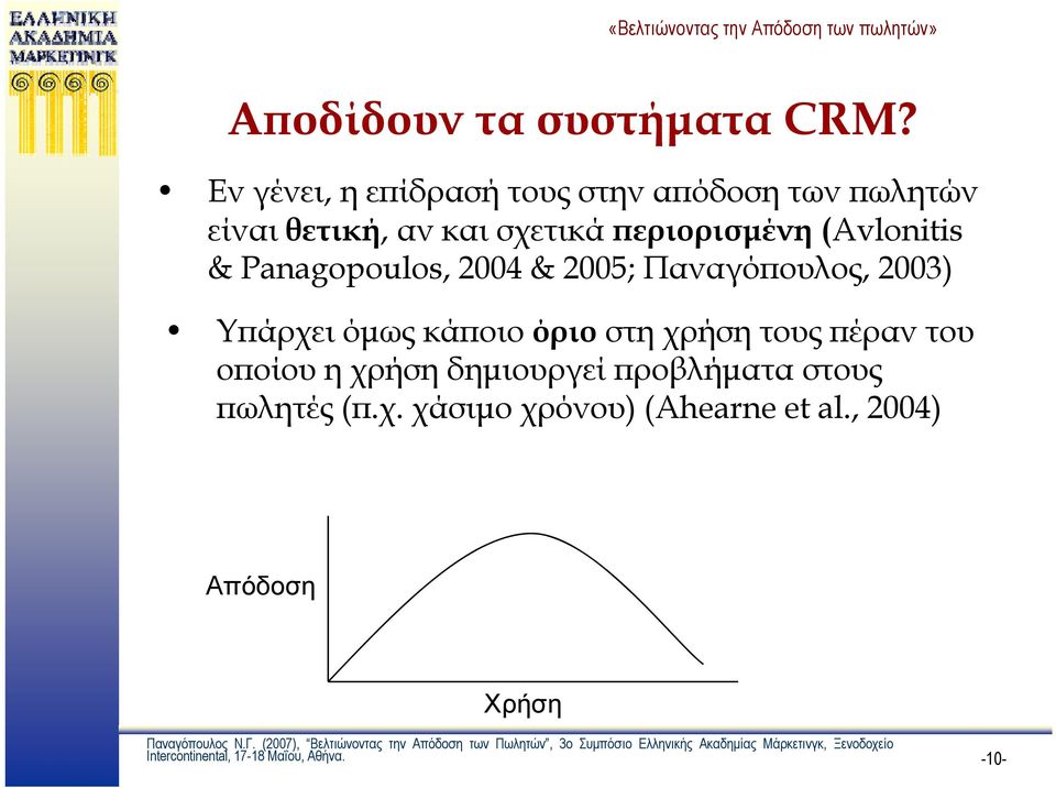 (Avlonitis & Panagopoulos, 2004 & 2005; Παναγόπουλος, 2003) Υπάρχει όμως κάποιο όριο στη χρήση