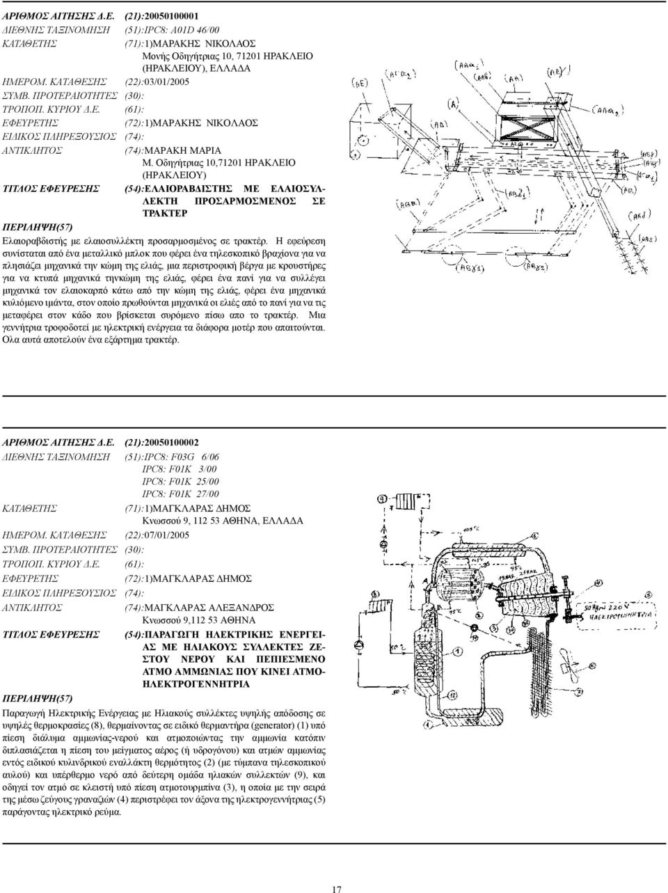 Οδηγήτριας 10,71201 ΗΡΑΚΛΕΙΟ (ΗΡΑΚΛΕΙΟΥ) ΤΙΤΛΟΣ ΕΦΕΥΡΕΣΗΣ (54):ΕΛΑΙΟΡΑΒ ΙΣΤΗΣ ΜΕ ΕΛΑΙΟΣΥΛ- ΛΕΚΤΗ ΠΡΟΣΑΡΜΟΣΜΕΝΟΣ ΣΕ ΤΡΑΚΤΕΡ Ελαιοραβδιστής µε ελαιοσυλλέκτη προσαρµοσµένος σε τρακτέρ.