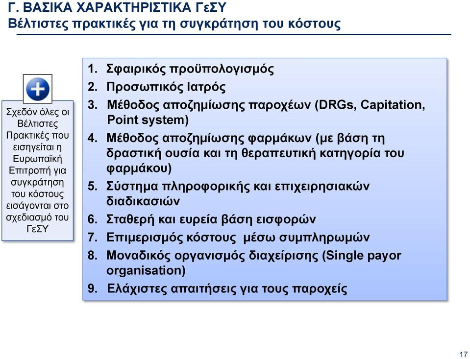 Μέθοδος αποζημίωσης φαρμάκων (με βάση τη δραστική ουσία και τη θεραπευτική κατηγορία του φαρμάκου) 5. Σύστημα πληροφορικής και επιχειρησιακών διαδικασιών 6.