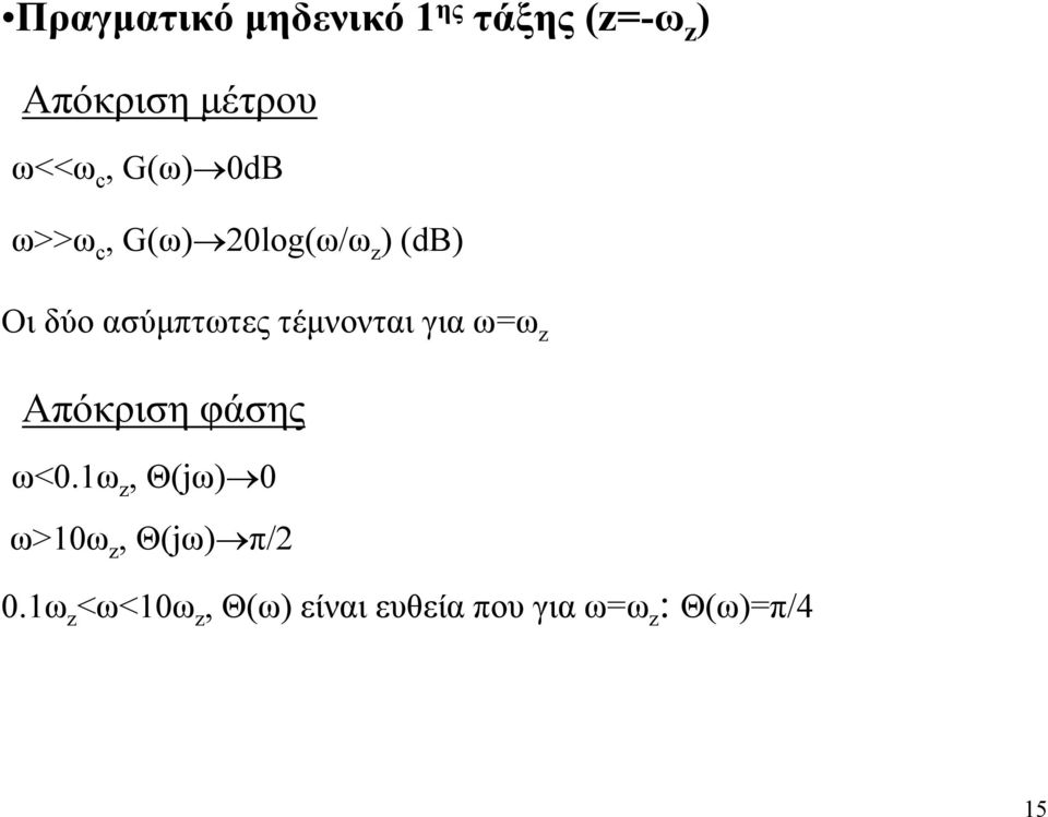 τέμνονται για z Απόκριση φάσης <0.