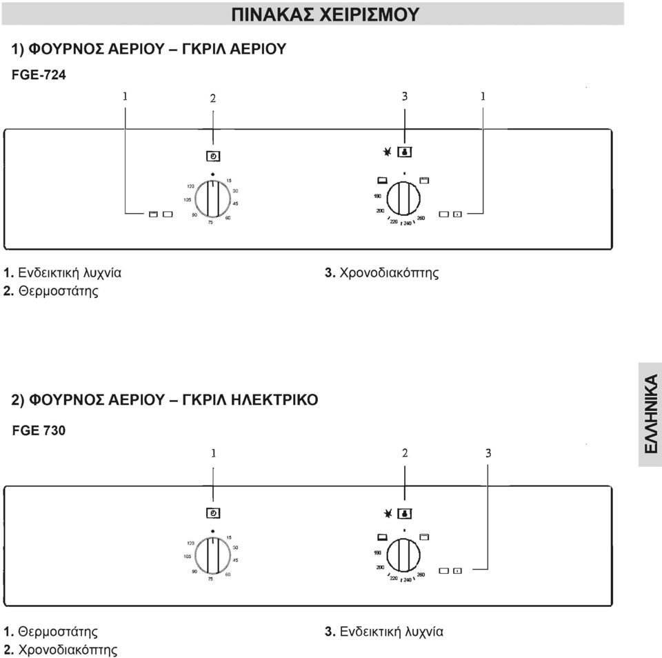 Χρονοδιακόπτης 2) ΦΟΥΡΝΟΣ ΑΕΡΙΟΥ - ΓΚΡΙΛ ΗΛΕΚΤΡΙΚΟ FGE 730 1 Ι Ι Ι]] ( 130 120 '" 90 _ 00" 75 2 3 Ι Ι