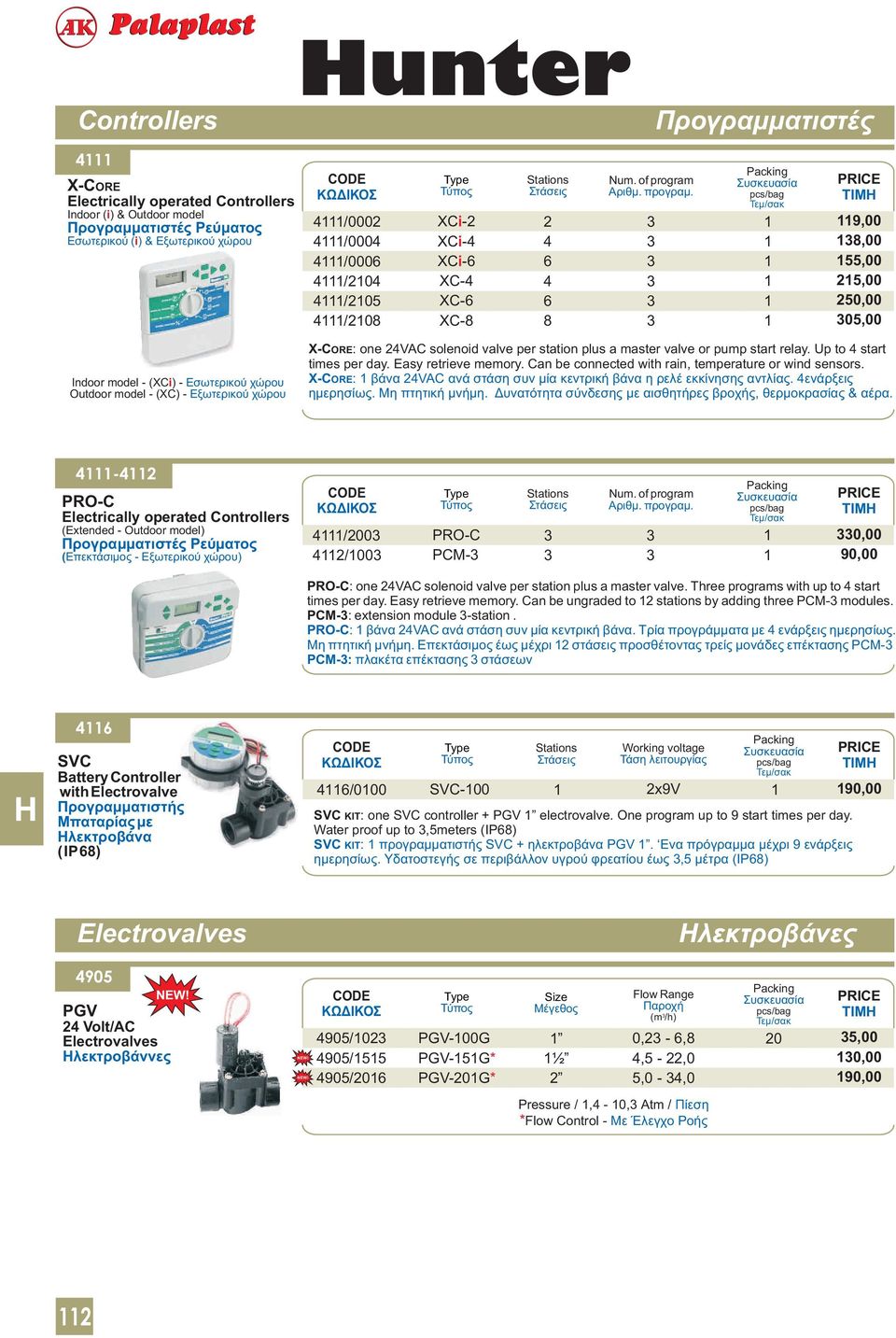 relay. Up to start times per day. Easy retrieve memory. Can be connected with rain, temperature or wind sensors. XCORE: βάνα VAC ανά στάση συν μία κεντρική βάνα η ρελέ εκκίνησης αντλίας.