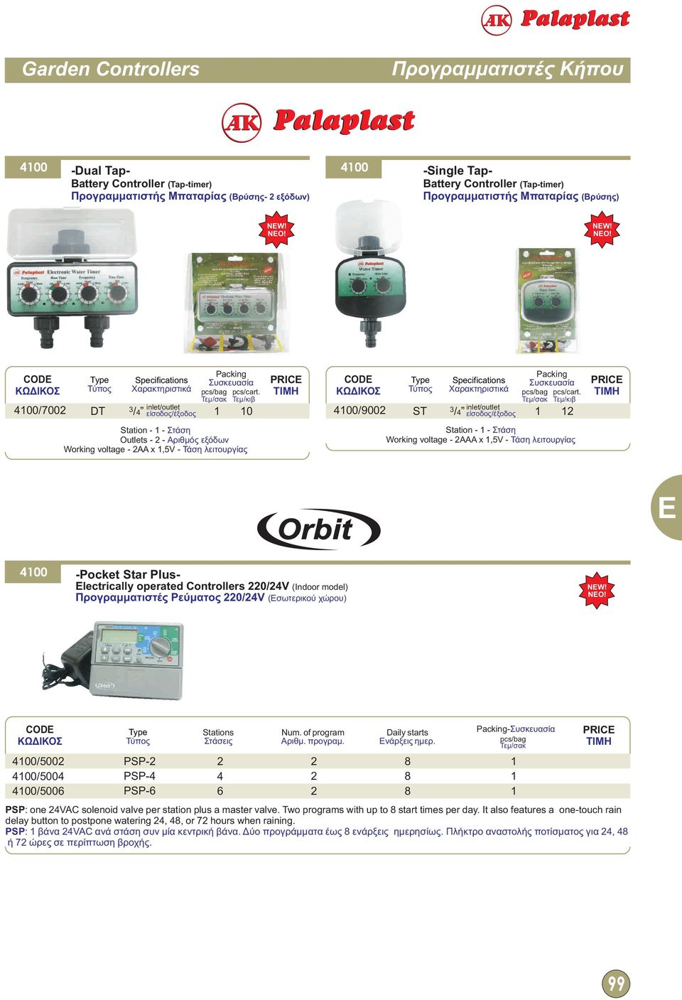 / Station Στάση utlets Αριθμός εξόδων Working voltage AA x,5v Τάση λειτουργίας Station Στάση Working voltage AAA x,5v Τάση λειτουργίας rbit Pocket Star Plus lectrically operated Controllers /V