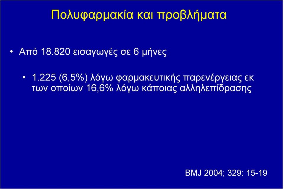 225 (6,5%) λόγω φαρμακευτικής παρενέργειας