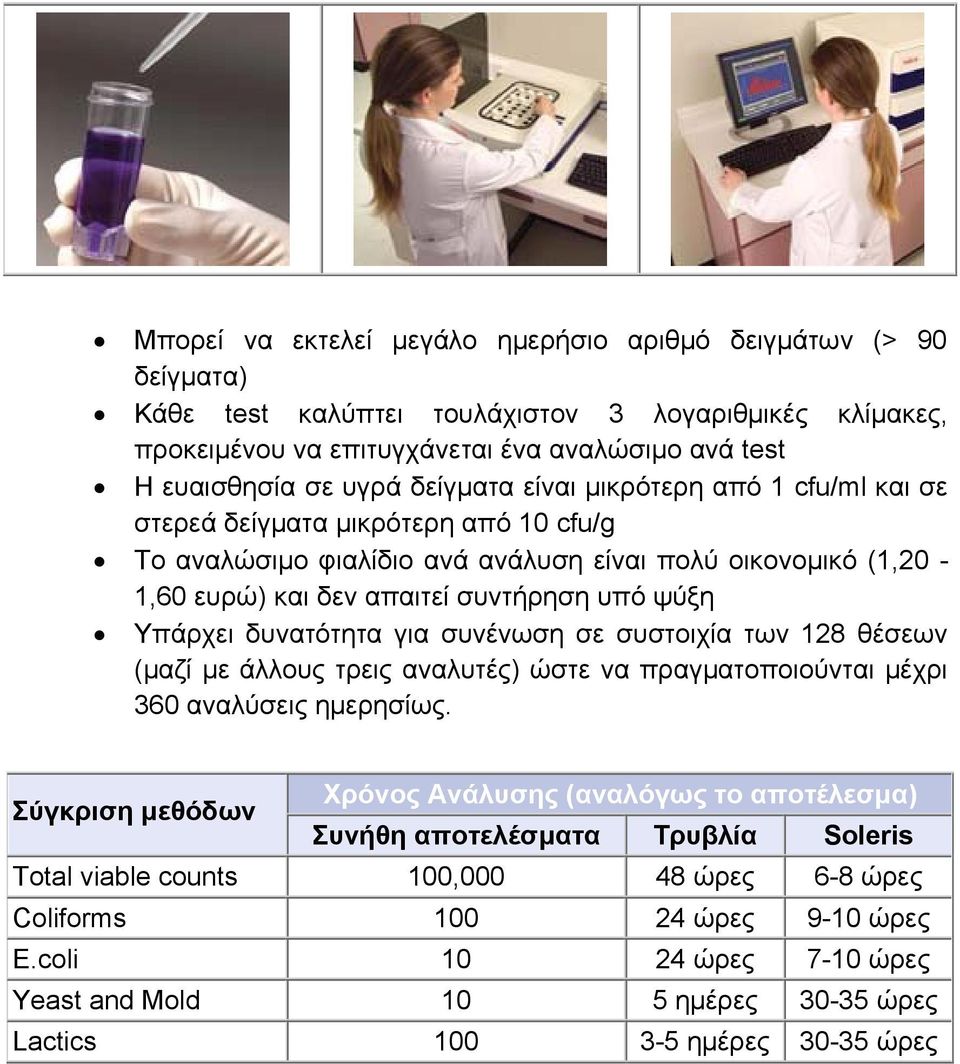 δυνατότητα για συνένωση σε συστοιχία των 128 θέσεων (μαζί με άλλους τρεις αναλυτές) ώστε να πραγματοποιούνται μέχρι 360 αναλύσεις ημερησίως.