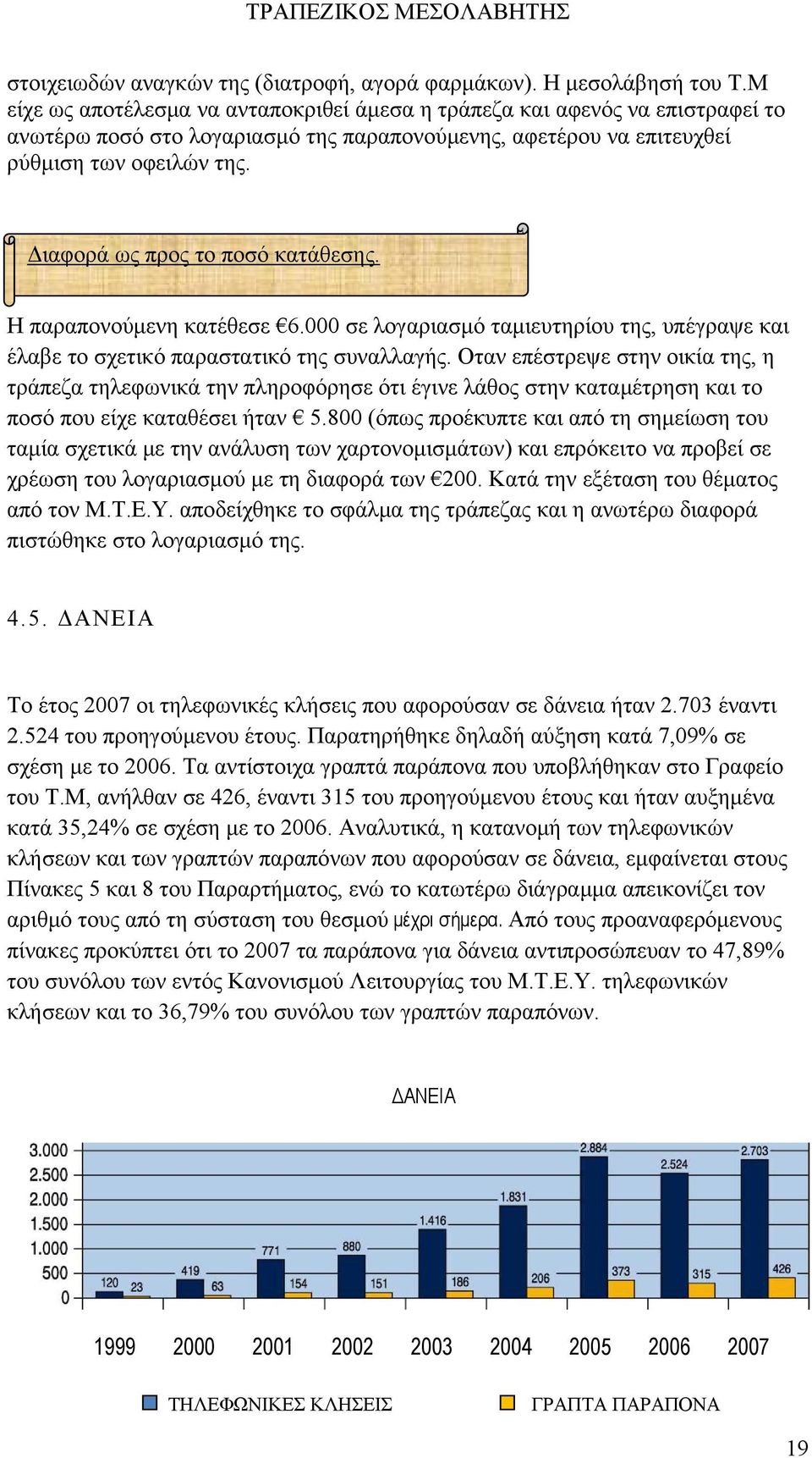 Διαφορά ως προς το ποσό κατάθεσης. Η παραπονούμενη κατέθεσε 6.000 σε λογαριασμό ταμιευτηρίου της, υπέγραψε και έλαβε το σχετικό παραστατικό της συναλλαγής.