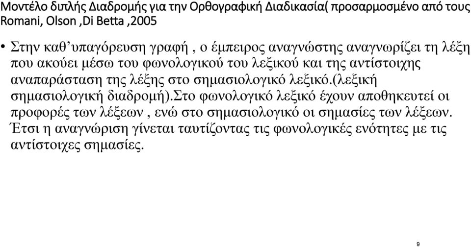 λέξης στο σημασιολογικό λεξικό.(λεξική σημασιολογική διαδρομή).