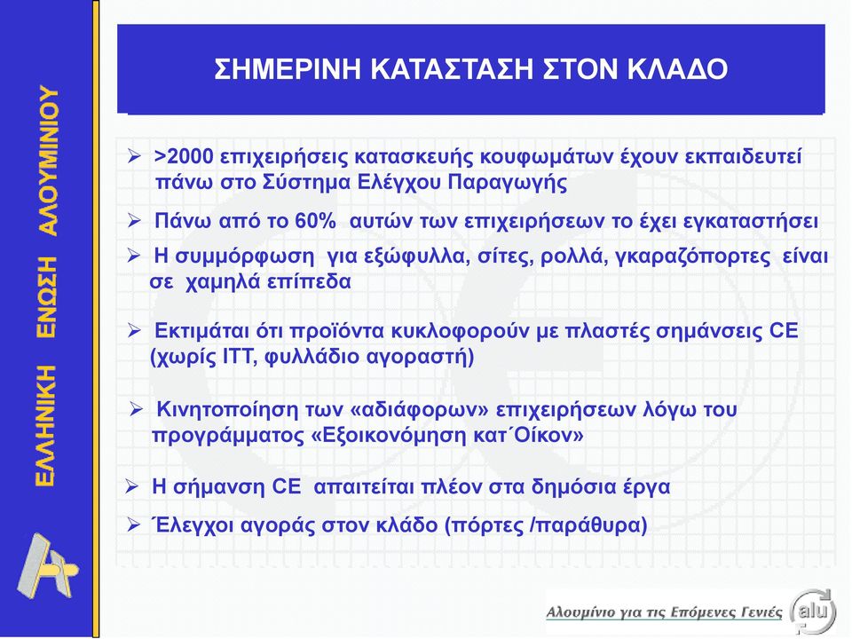 Εκτιμάται ότι προϊόντα κυκλοφορούν με πλαστές σημάνσεις CE (χωρίς ΙΤΤ, φυλλάδιο αγοραστή) Κινητοποίηση των «αδιάφορων» επιχειρήσεων