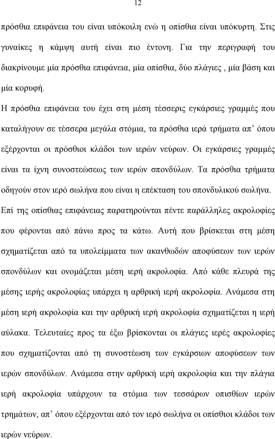 Η πρόσθια επιφάνεια του έχει στη μέση τέσσερις εγκάρσιες γραμμές που καταλήγουν σε τέσσερα μεγάλα στόμια, τα πρόσθια ιερά τρήματα απ όπου εξέρχονται οι πρόσθιοι κλάδοι των ιερών νεύρων.