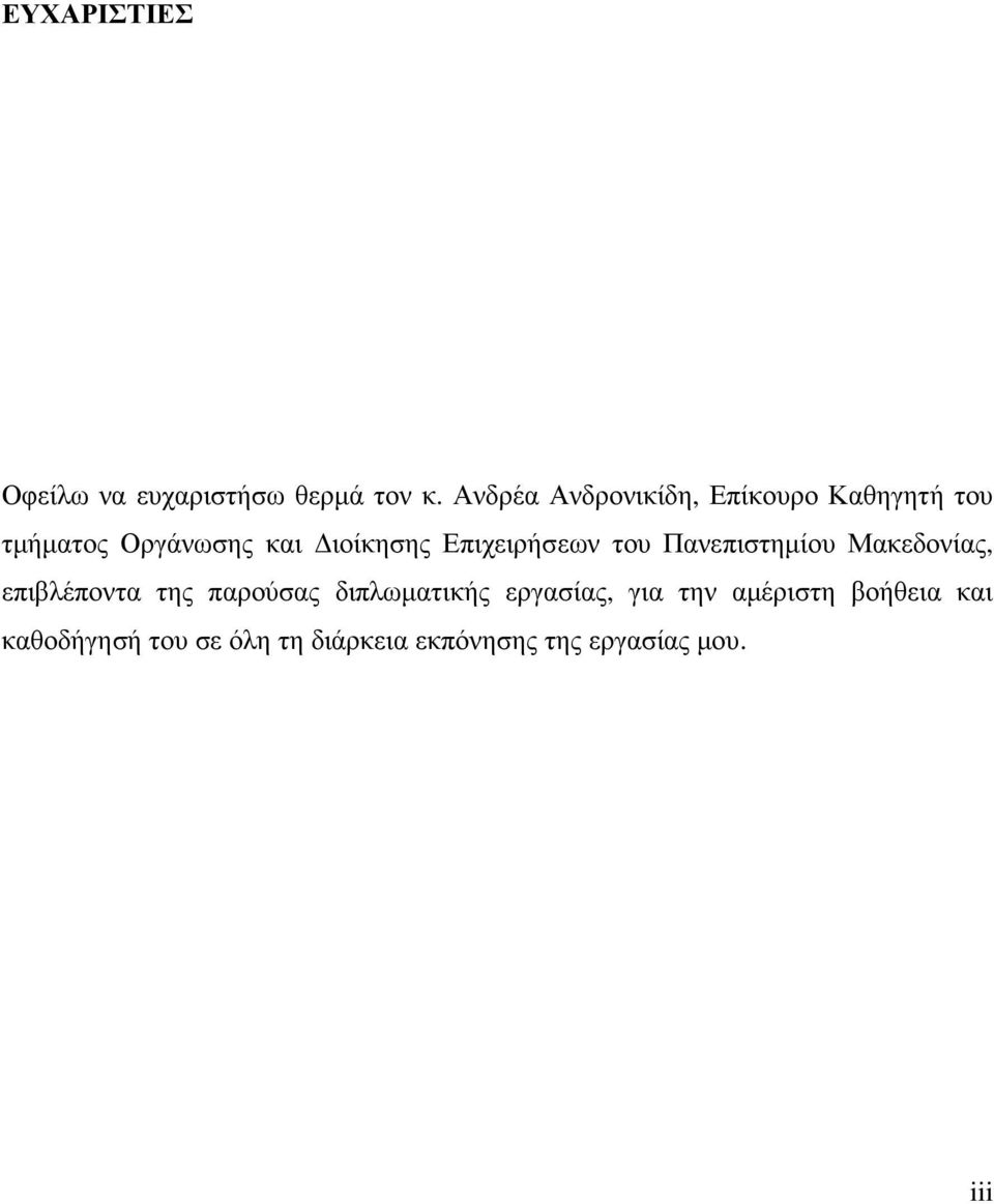 Επιχειρήσεων του Πανεπιστηµίου Μακεδονίας, επιβλέποντα της παρούσας