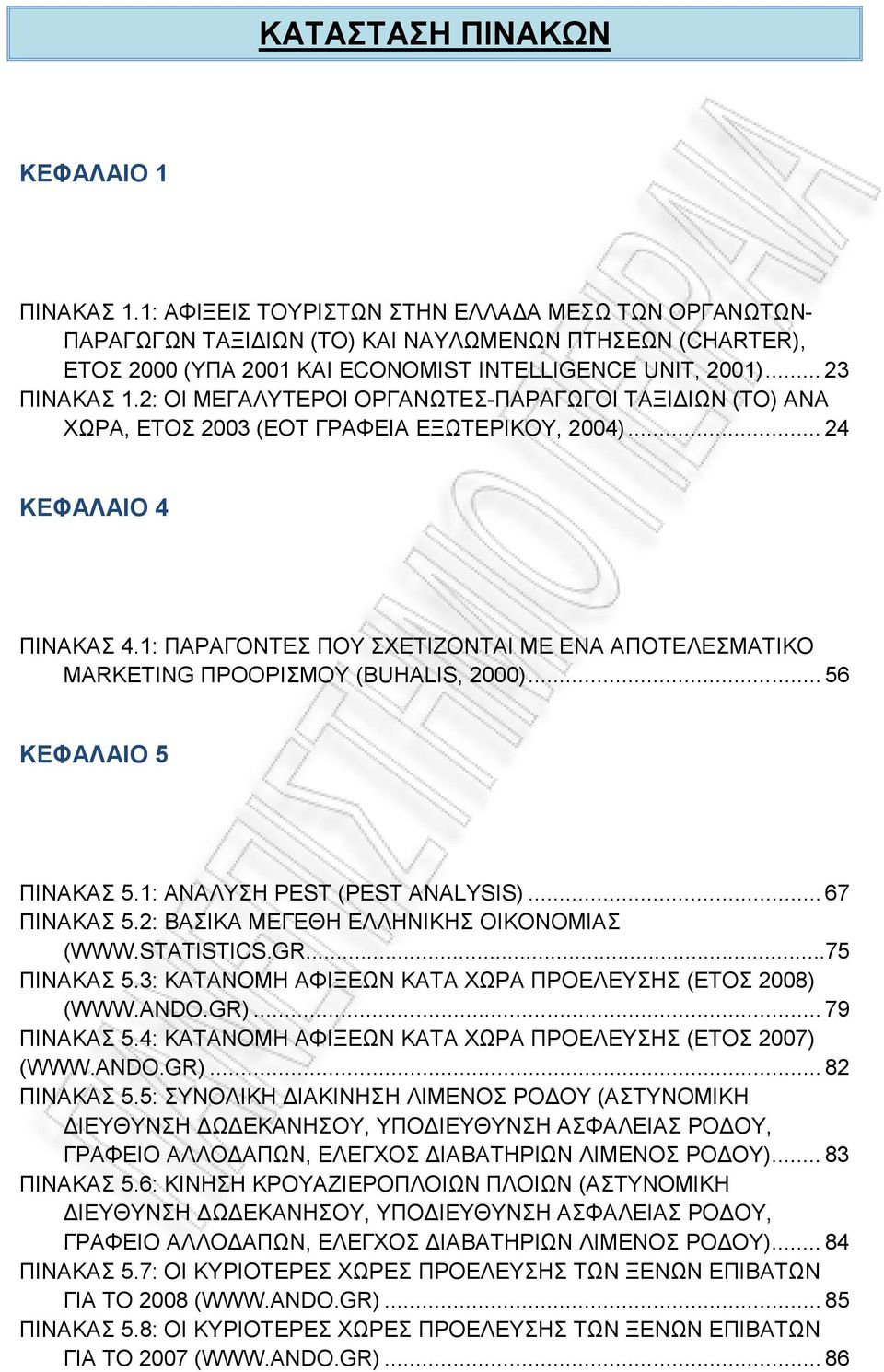 2: ΟΙ ΜΕΓΑΛΥΤΕΡΟΙ ΟΡΓΑΝΩΤΕΣ-ΠΑΡΑΓΩΓΟΙ ΤΑΞΙ ΙΩΝ (ΤΟ) ΑΝΑ ΧΩΡΑ, ΕΤΟΣ 2003 (ΕΟΤ ΓΡΑΦΕΙΑ ΕΞΩΤΕΡΙΚΟΥ, 2004)... 24 ΚΕΦΑΛΑΙΟ 4 ΠΙΝΑΚΑΣ 4.