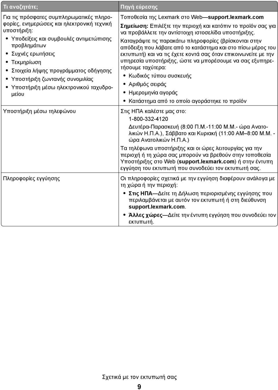 lexmark.com Σημείωση: Επιλέξτε την περιοχή και κατόπιν το προϊόν σας για να προβάλλετε την αντίστοιχη ιστοσελίδα υποστήριξης.