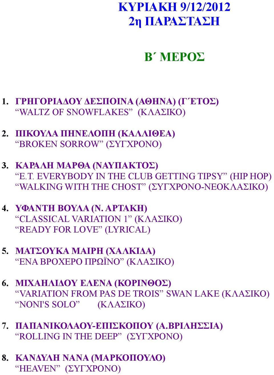 EVERYBODY IN THE CLUB GETTING TIPSY (HIP HOP) WALKING WITH THE CHOST (ΣΥΓΧΡΟΝΟ-ΝΕΟΚΛΑΣΙΚΟ) 4. ΥΦΑΝΤΗ ΒΟΥΛΑ (Ν.