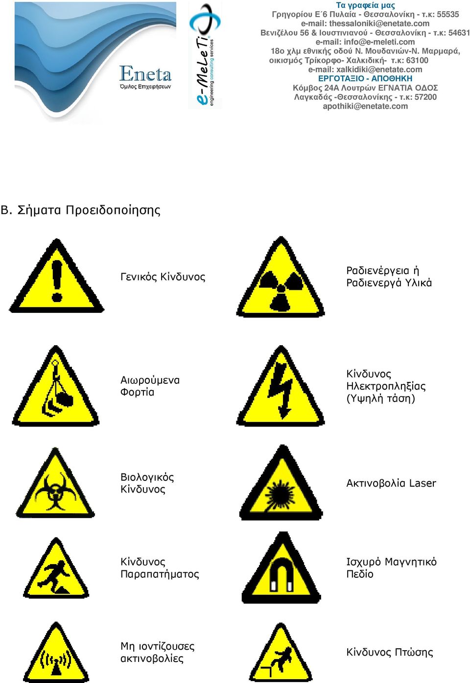 (Υψηλή τάση) Βιολογικός Κίνδυνος Ακτινοβολία Laser Κίνδυνος