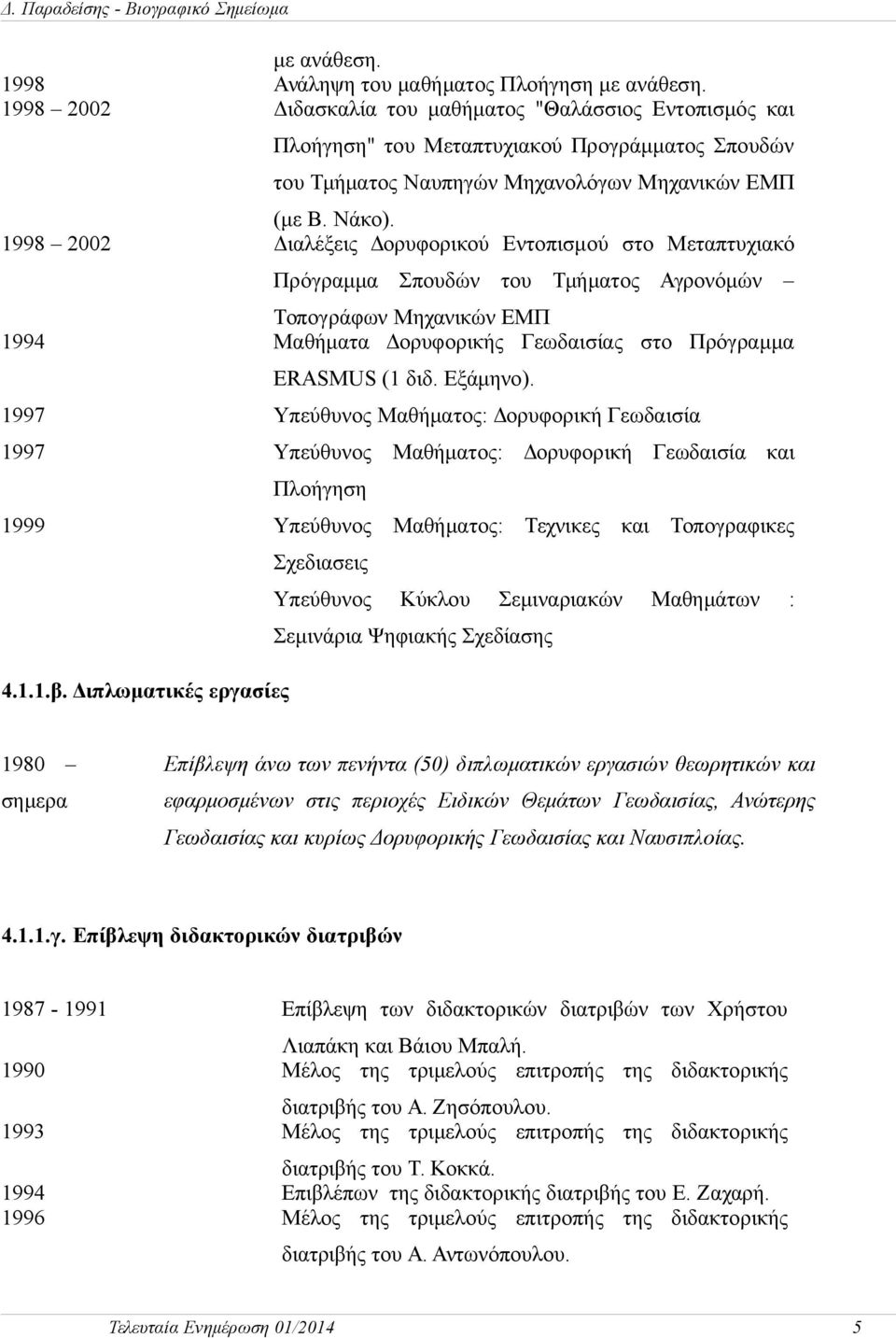 1998 2002 Διαλέξεις Δορυφορικού Εντοπισμού στο Μεταπτυχιακό 1994 1997 1997 1999 4.1.1.β.