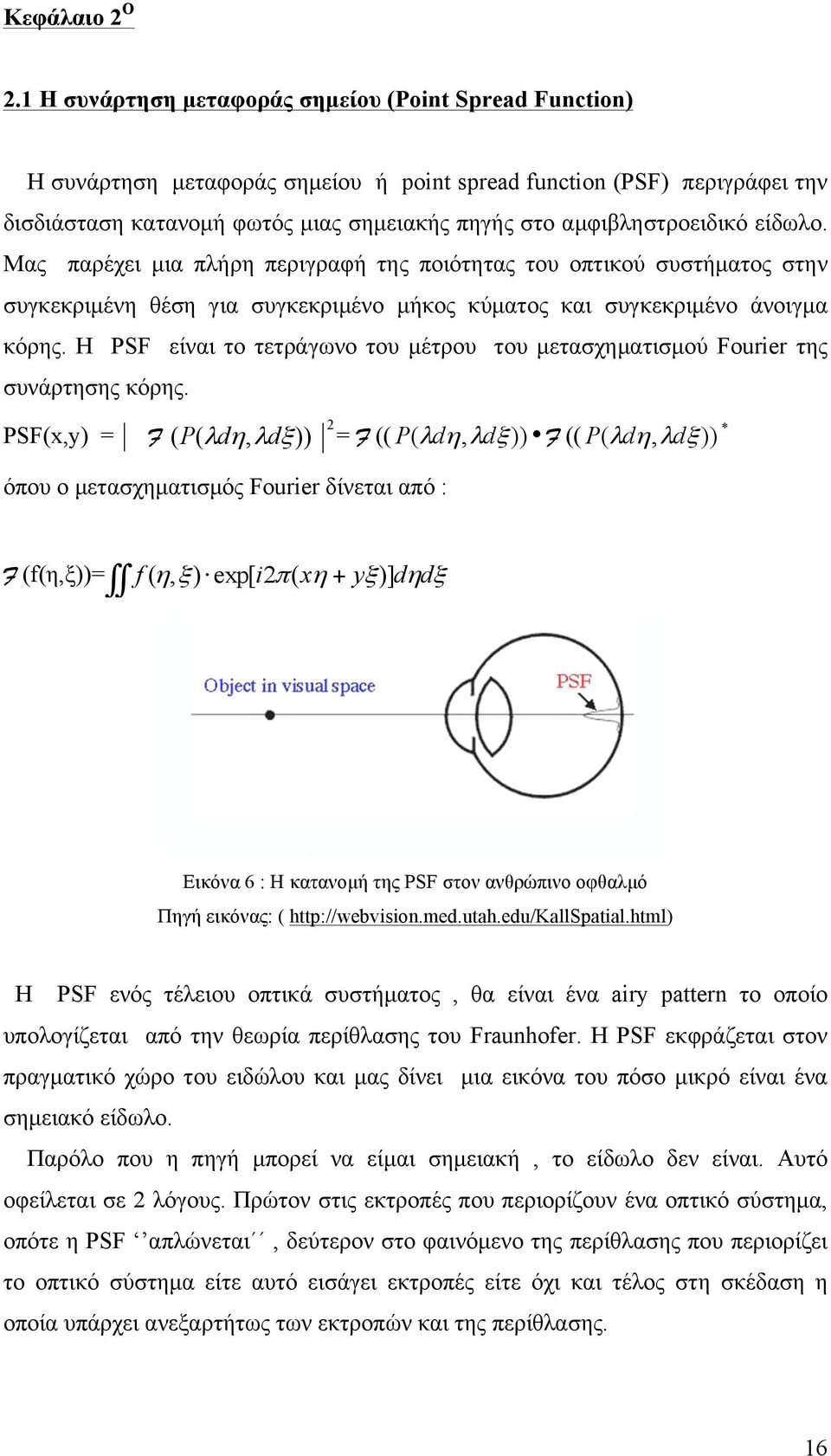 αµφιβληστροειδικό είδωλο. Μας παρέχει µια πλήρη περιγραφή της ποιότητας του οπτικού συστήµατος στην συγκεκριµένη θέση για συγκεκριµένο µήκος κύµατος και συγκεκριµένο άνοιγµα κόρης.