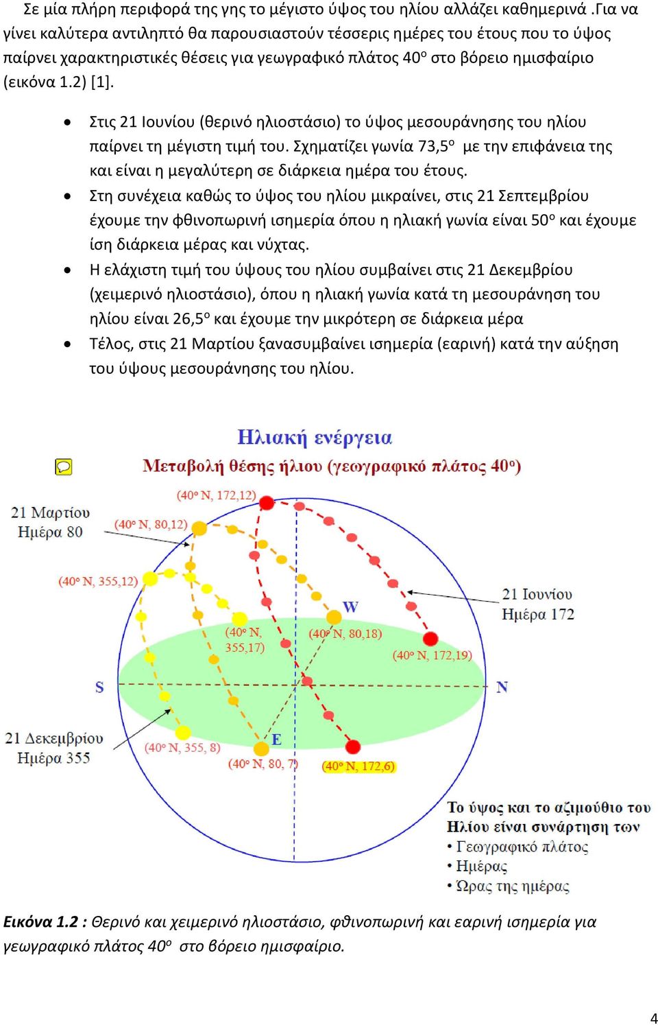 Στις 21 Ιουνίου (θερινό ηλιοστάσιο) το ύψος μεσουράνησης του ηλίου παίρνει τη μέγιστη τιμή του. Σχηματίζει γωνία 73,5 ο με την επιφάνεια της και είναι η μεγαλύτερη σε διάρκεια ημέρα του έτους.