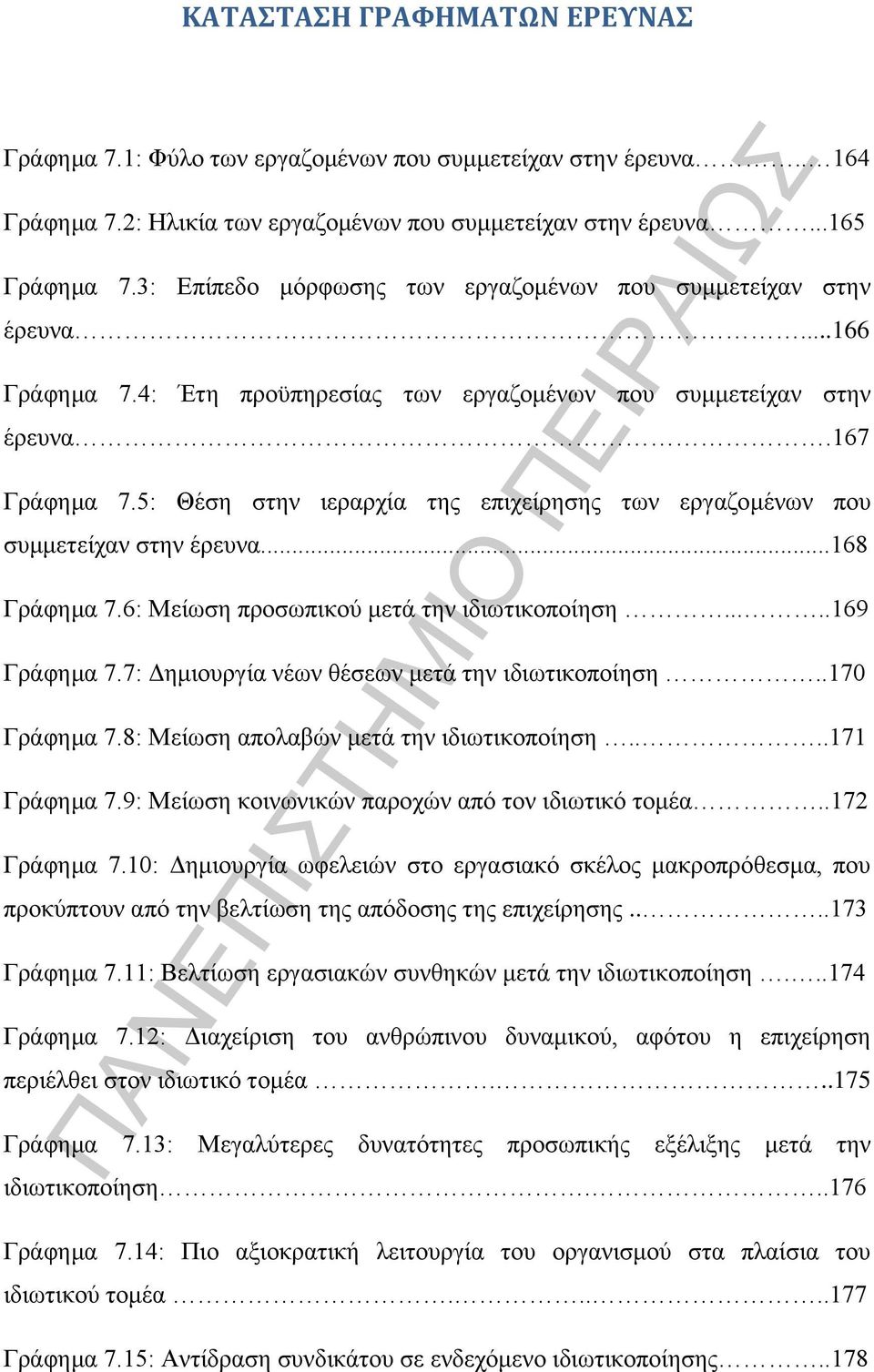 5: Θέση στην ιεραρχία της επιχείρησης των εργαζομένων που συμμετείχαν στην έρευνα...168 Γράφημα 7.6: Μείωση προσωπικού μετά την ιδιωτικοποίηση.....169 Γράφημα 7.