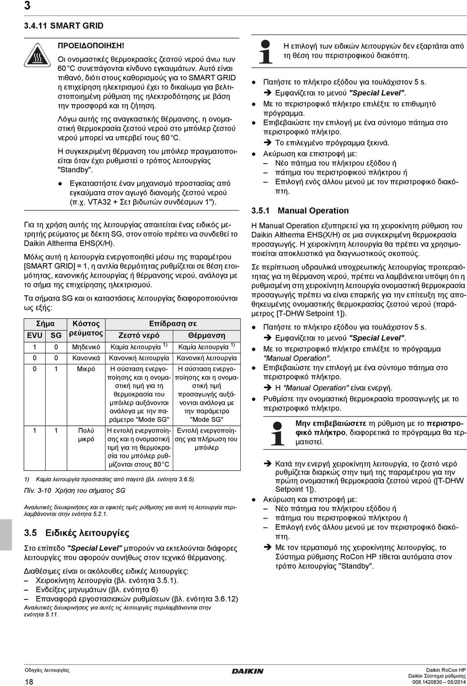 Λόγω αυτής της αναγκαστικής θέρμανσης, η ονομαστική θερμοκρασία ζεστού νερού στο μπόιλερ ζεστού νερού μπορεί να υπερβεί τους 60 C.