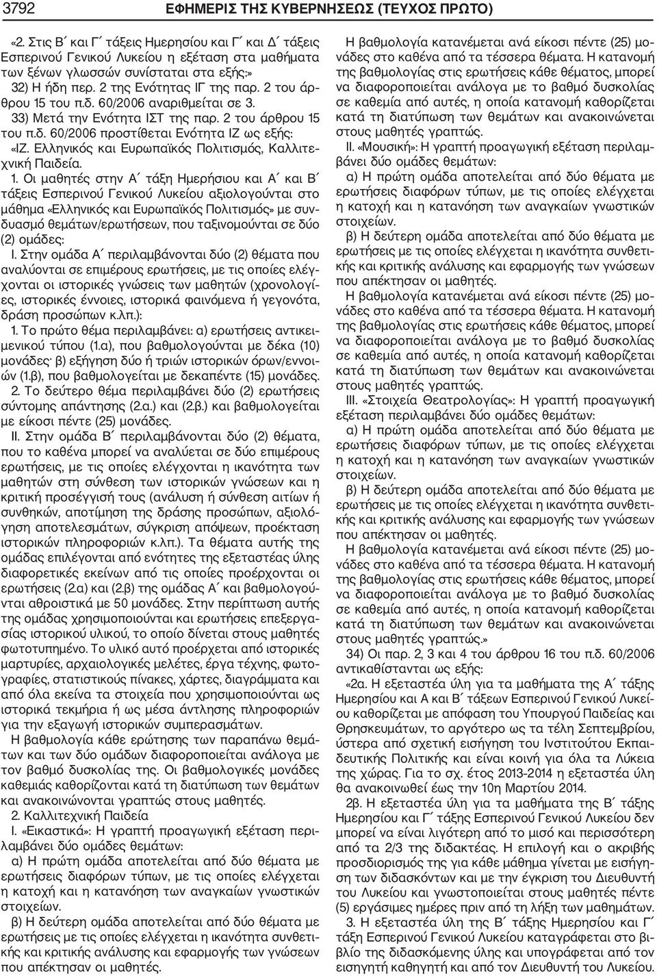 2 του άρ θρου 15 του π.δ. 60/2006 αναριθμείται σε 3. 33) Μετά την Ενότητα ΙΣΤ της παρ. 2 του άρθρου 15 του π.δ. 60/2006 προστίθεται Ενότητα ΙΖ ως εξής: «ΙΖ.