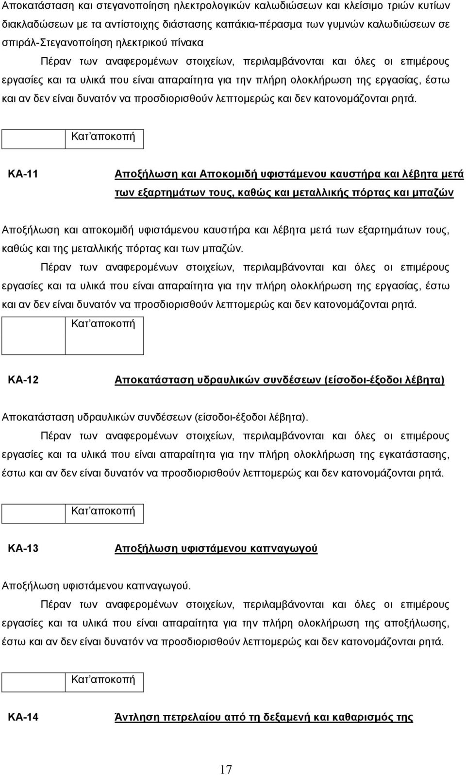 λέβητα µετά των εξαρτηµάτων τους, καθώς και της µεταλλικής πόρτας και των µπαζών.