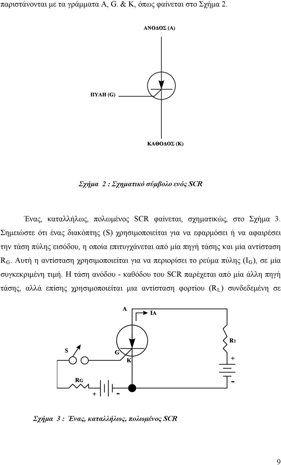 Σημειώστε ότι ένας διακόπτης (S) χρησιμοποιείται για να εφαρμόσει ή να αφαιρέσει την τάση πύλης εισόδου, η οποία επιτυγχάνεται από μία πηγή τάσης και μία αντίσταση R G.