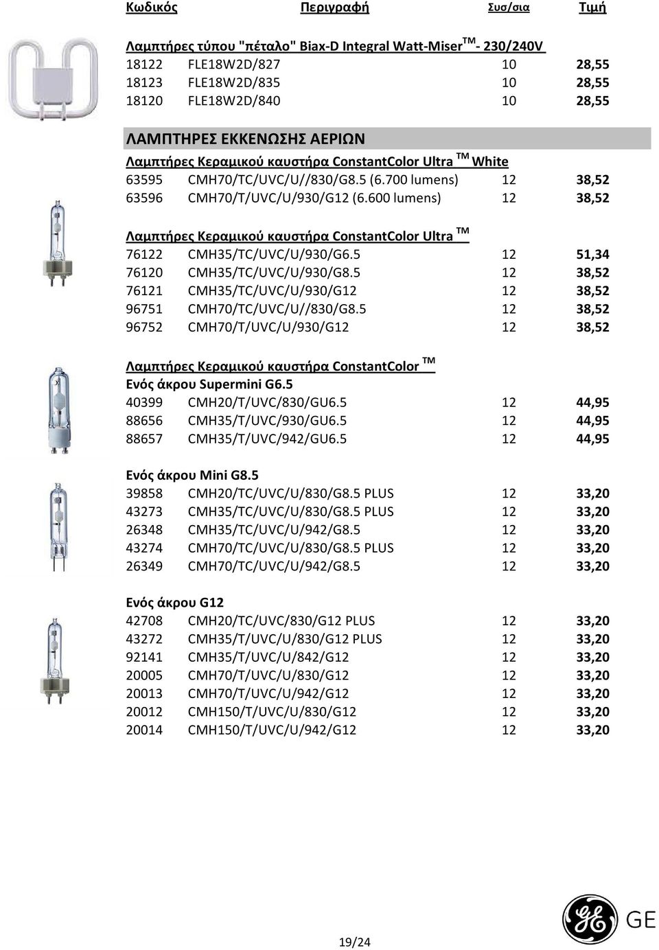 600 lumens) 12 38,52 Λαμπτήρες Κεραμικού καυστήρα ConstantColor Ultra ΤΜ 76122 CMH35/TC/UVC/U/930/G6.5 12 51,34 76120 CMH35/TC/UVC/U/930/G8.