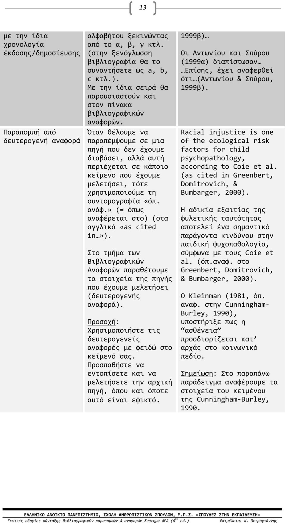 Όταν θέλουμε να παραπέμψουμε σε μια πηγή που δεν έχουμε διαβάσει, αλλά αυτή περιέχεται σε κάποιο κείμενο που έχουμε μελετήσει, τότε χρησιμοποιούμε τη συντομογραφία «όπ. ανάφ.