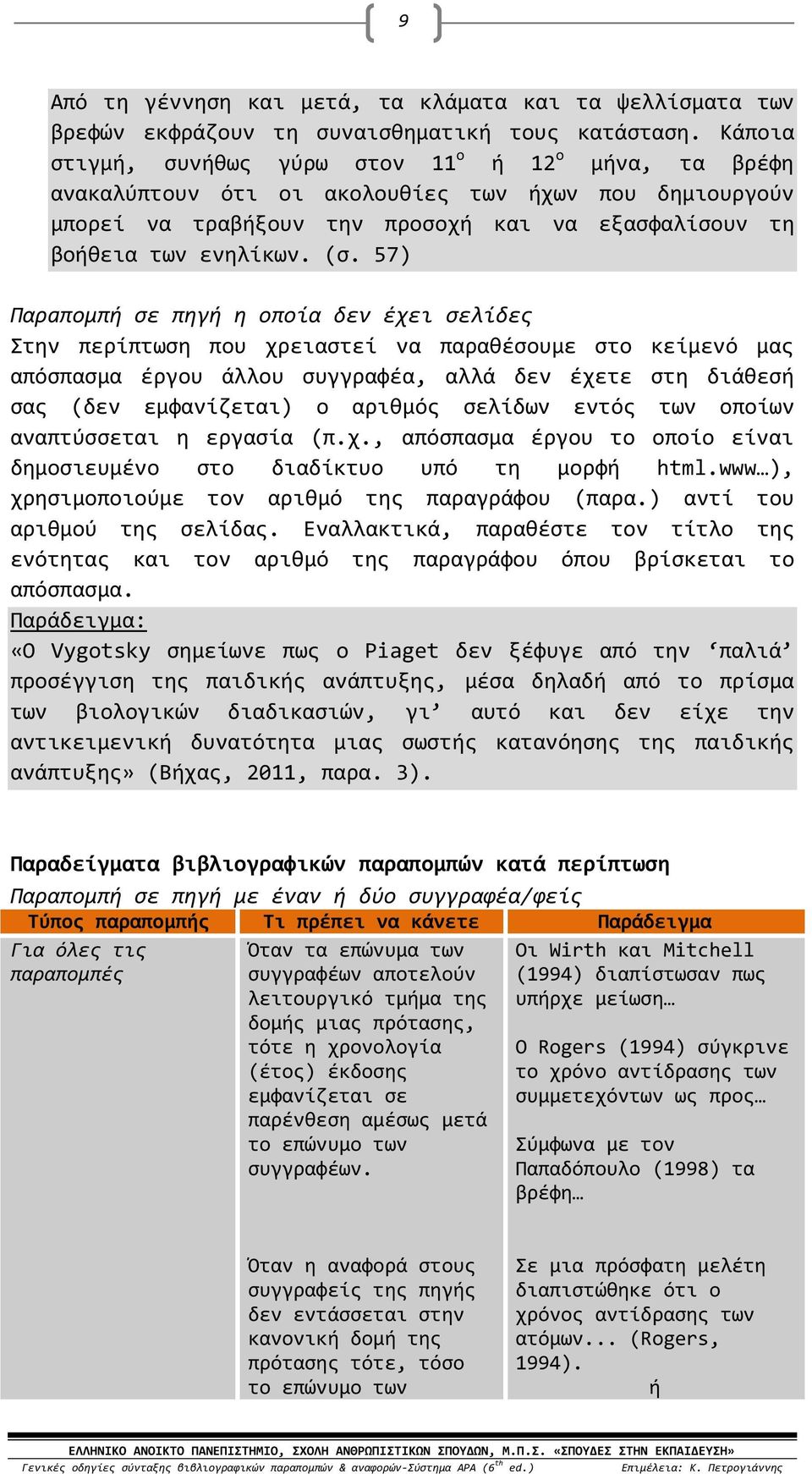 57) Παρaπομπή σε πηγή η οποία δεν έχει σελίδες Στην περίπτωση που χρειαστεί να παραθέσουμε στο κείμενό μας απόσπασμα έργου άλλου συγγραφέα, αλλά δεν έχετε στη διάθεσή σας (δεν εμφανίζεται) ο αριθμός