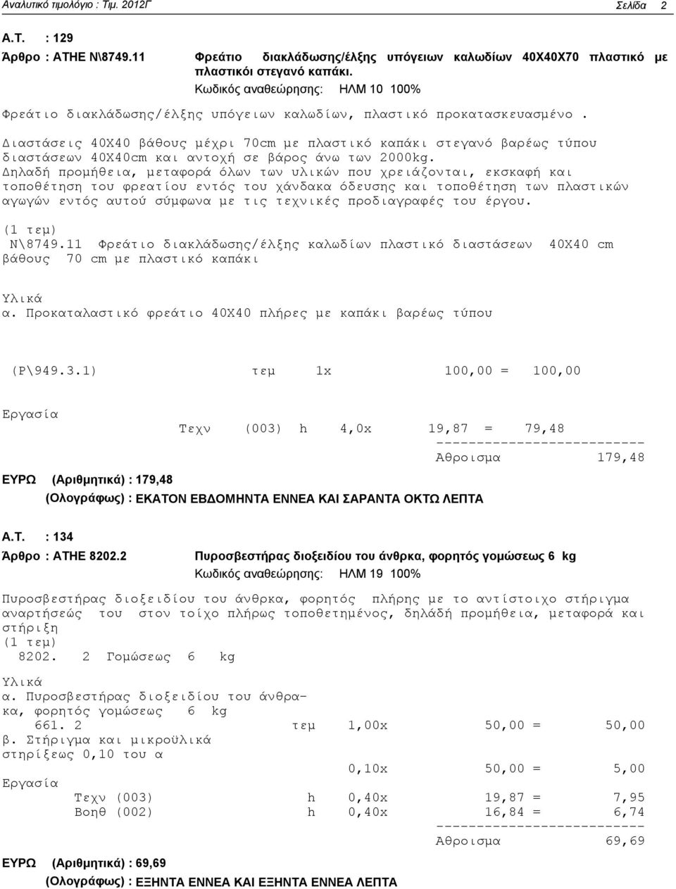 Διαστάσεις 40Χ40 βάθους μέχρι 70cm με πλαστικό καπάκι στεγανό βαρέως τύπου διαστάσεων 40Χ40cm και αντοχή σε βάρος άνω των 2000kg.