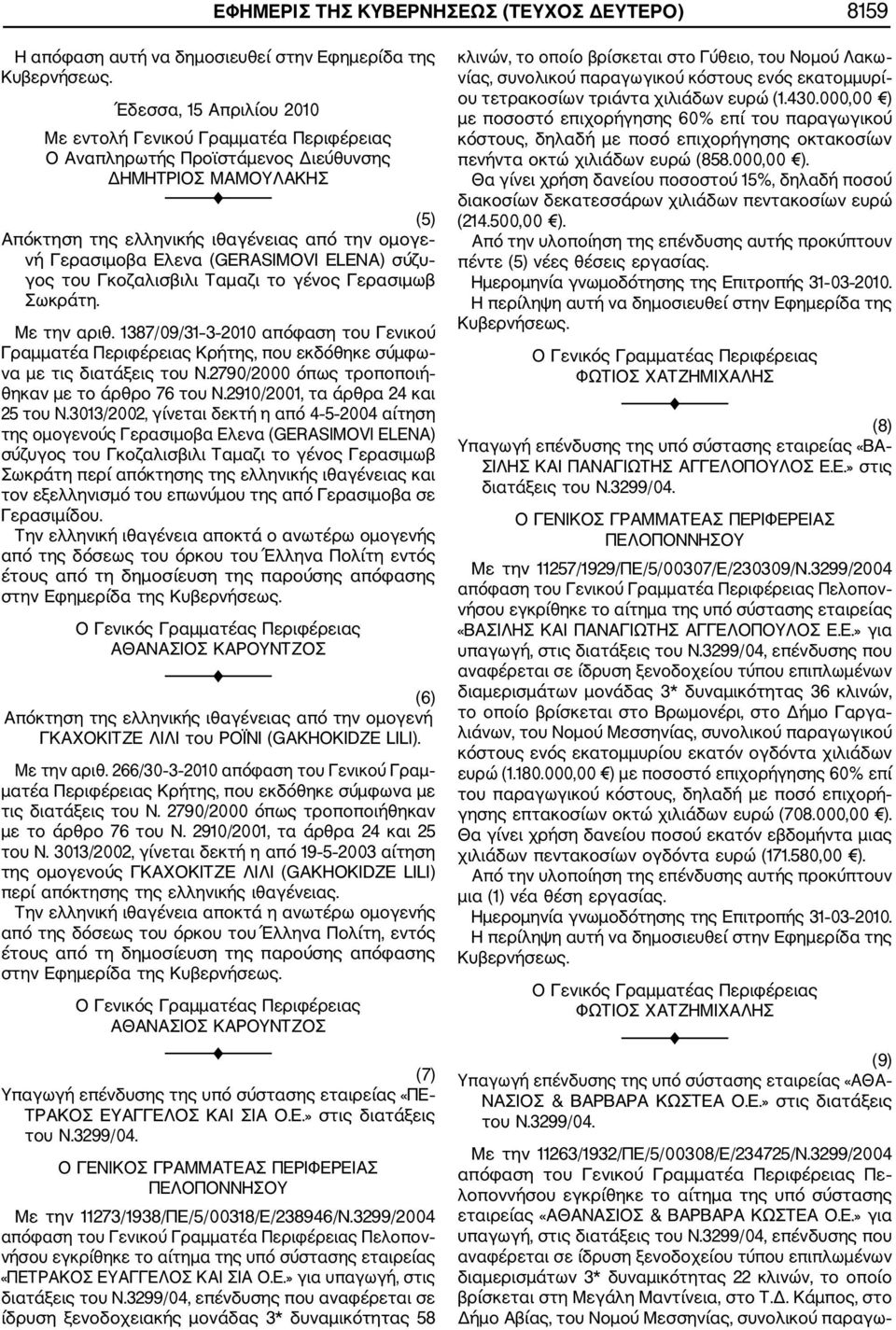 1387/09/31 3 2010 απόφαση του Γενικού Γραμματέα Περιφέρειας Κρήτης, που εκδόθηκε σύμφω να με τις διατάξεις του Ν.2790/2000 όπως τροποποιή θηκαν με το άρθρο 76 του Ν.