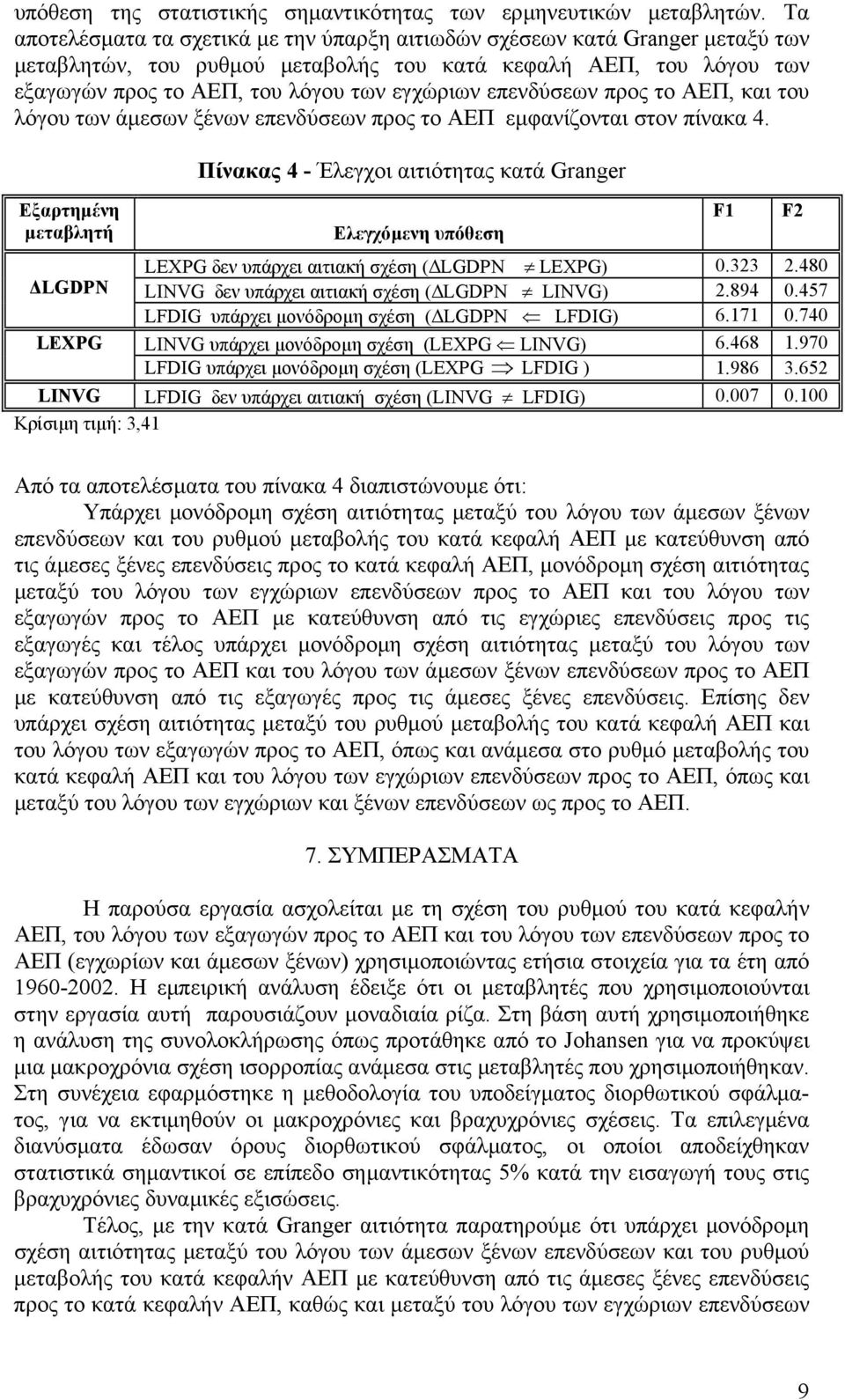 επενδύσεων προς το ΑΕΠ, και του λόγου των άµεσων ξένων επενδύσεων προς το ΑΕΠ εµφανίζονται στον πίνακα 4.