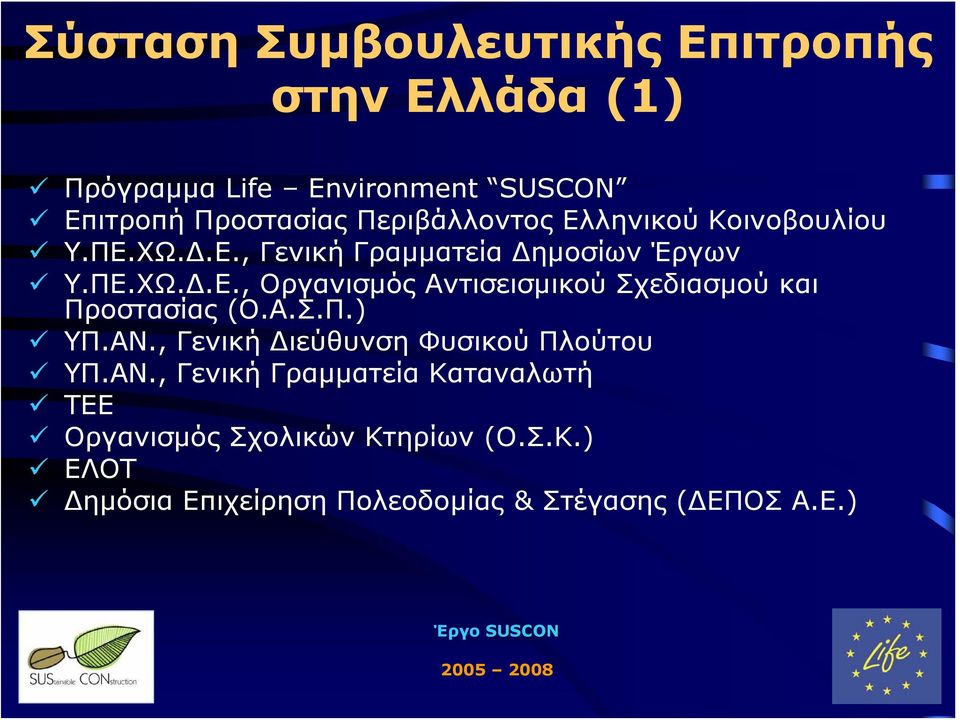 Α.Σ.Π.) ΥΠ.ΑΝ., Γενική Διεύθυνση Φυσικού Πλούτου ΥΠ.ΑΝ., Γενική Γραμματεία Καταναλωτή ΤΕΕ Οργανισμός Σχολικών Κτηρίων (Ο.