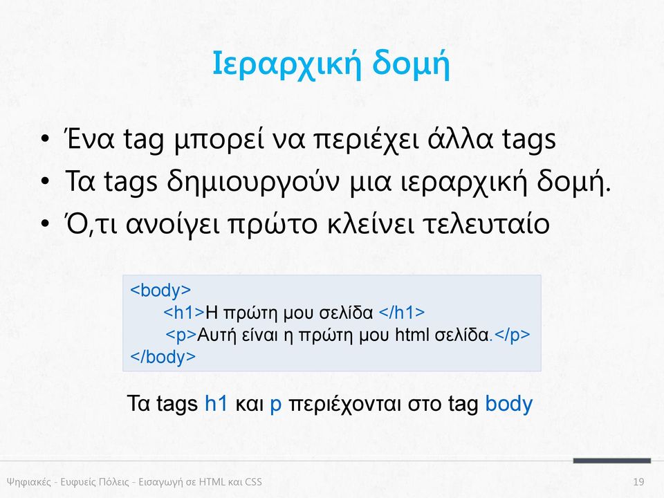 Ό,τι ανοίγει πρώτο κλείνει τελευταίο <body> <h1>η πρώτη μου σελίδα </h1>