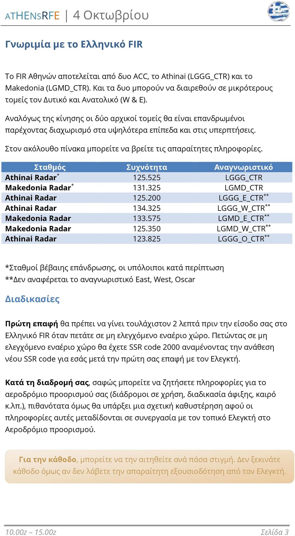 Αναλόγως της κίνησης οι δύο αρχικοί τομείς θα είναι επανδρωμένοι παρέχοντας διαχωρισμό στα υψηλότερα επίπεδα και στις υπερπτήσεις. Στον ακόλουθο πίνακα μπορείτε να βρείτε τις απαραίτητες πληροφορίες.