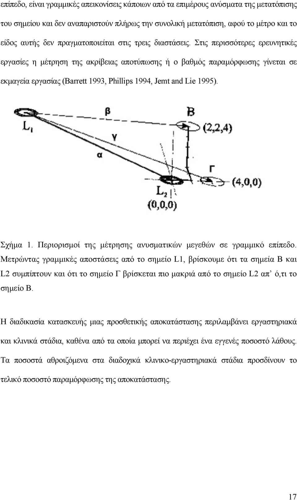 Στις περισσότερες ερευνητικές εργασίες η μέτρηση της ακρίβειας αποτύπωσης ή ο βαθμός παραμόρφωσης γίνεται σε εκμαγεία εργασίας (Barrett 1993, Phillips 1994, Jemt and Lie 1995). Σχήμα 1.