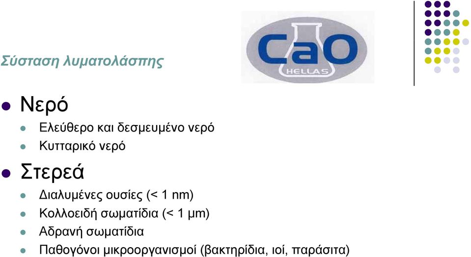 nm) Κολλοειδή σωματίδια (< 1 µm) Αδρανή σωματίδια