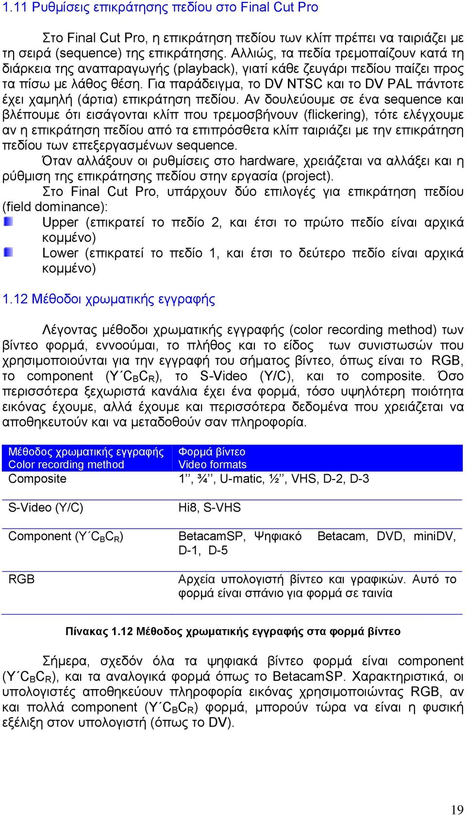 Για παράδειγμα, το DV NTSC και το DV PAL πάντοτε έχει χαμηλή (άρτια) επικράτηση πεδίου.