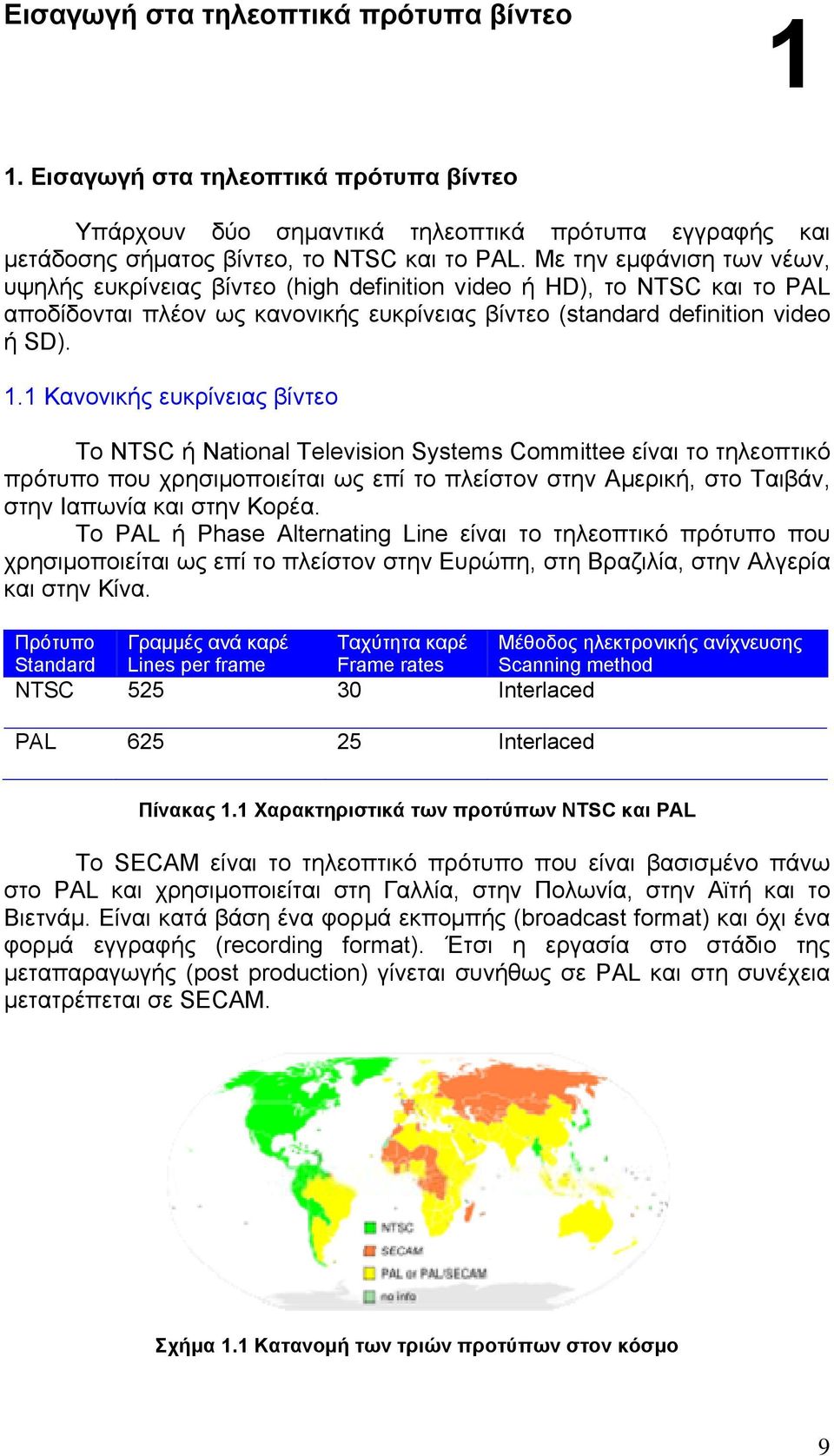 1 Κανονικής ευκρίνειας βίντεο Το NTSC ή National Television Systems Committee είναι το τηλεοπτικό πρότυπο που χρησιμοποιείται ως επί το πλείστον στην Αμερική, στο Ταιβάν, στην Ιαπωνία και στην Κορέα.