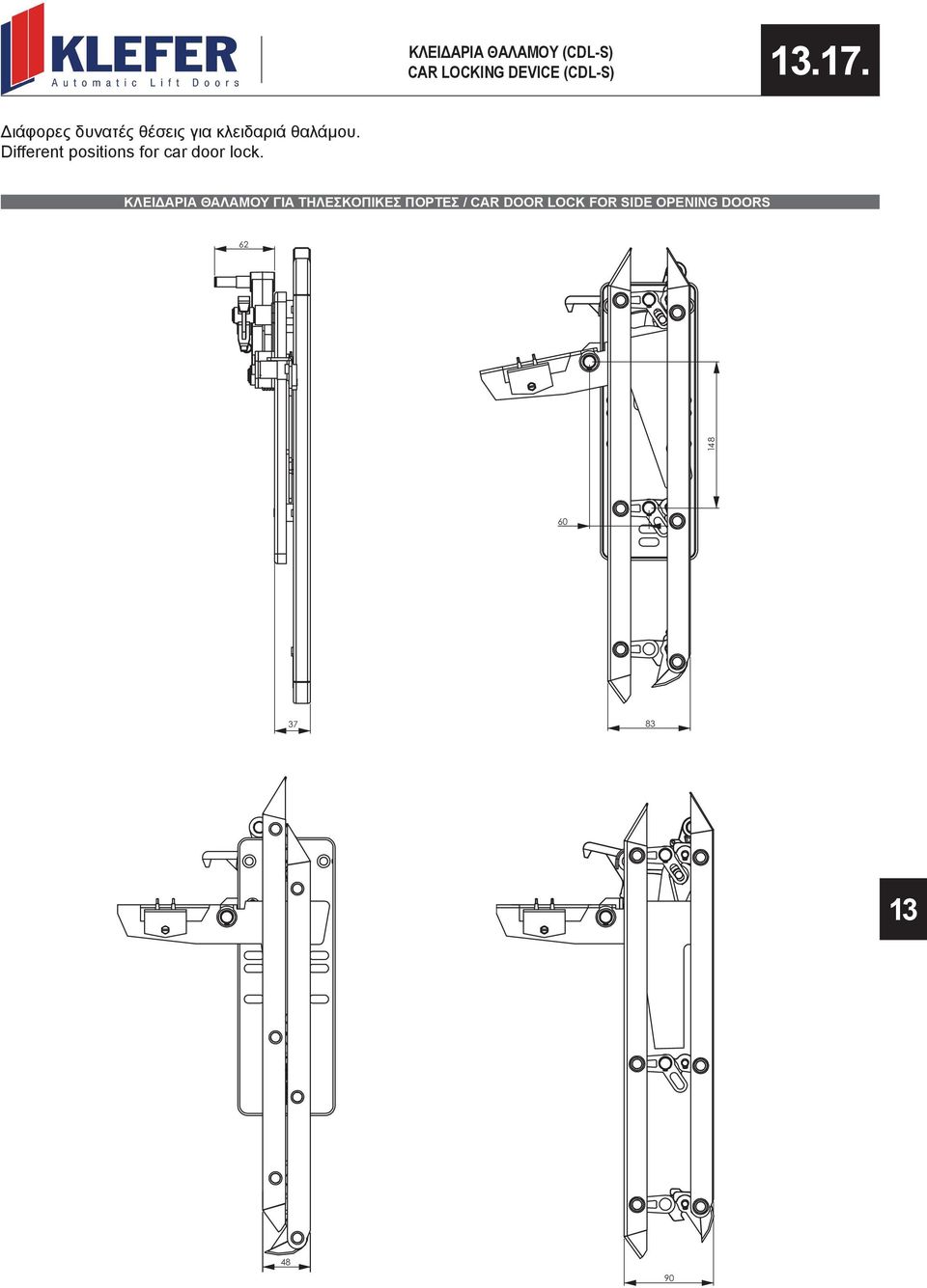 Different positions for car door lock.