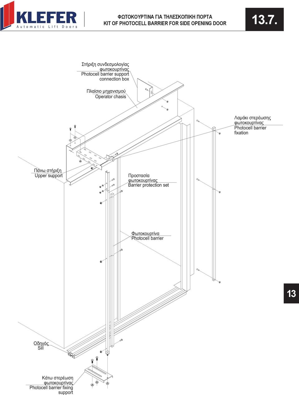 chasis Λαμάκι στερέωσης φωτοκουρτίνας Photocell barrier fixation Πάνω στήριξη Upper support Προστασία